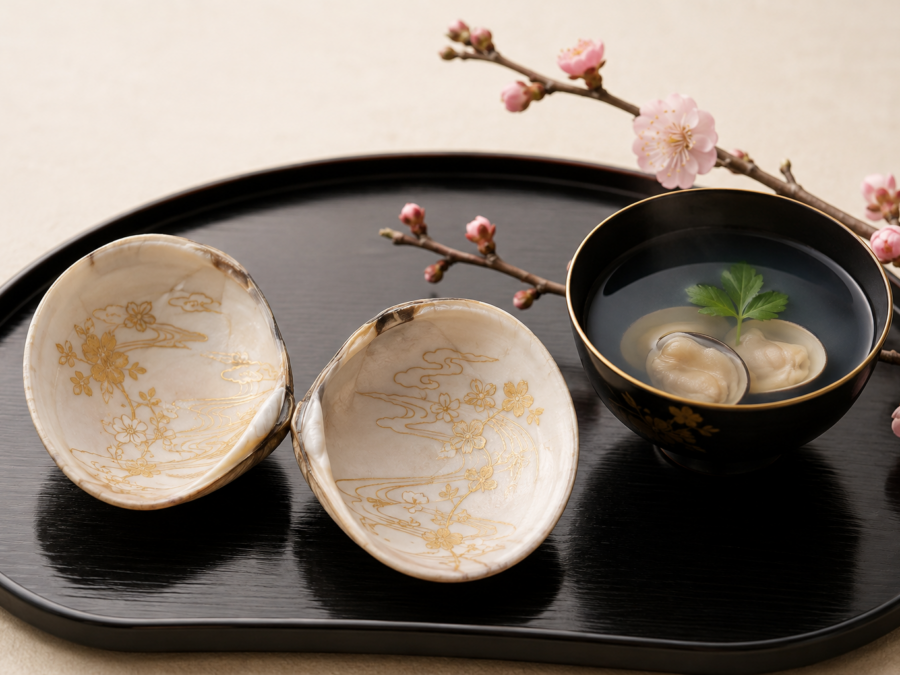 蛤と貝合わせをイメージした春の食卓